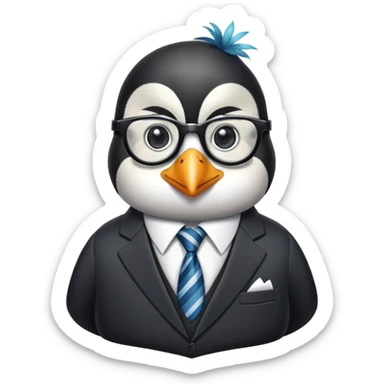 penguin school principal wearing glasses and a formal suit with tie sticker