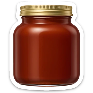 transparent glass jar of enchilada sauce, rich reddish-brown, smooth thick glossy sauce, visible surface texture, deep earthy red, simple jar, closed or open lid, no label, no extra items, no faces, clean 3D, soft shadows, transparent background, emoji scale sticker