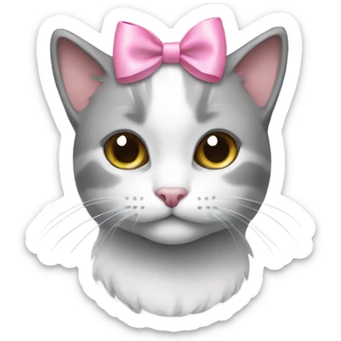Gray and white cat with pink bow sticker