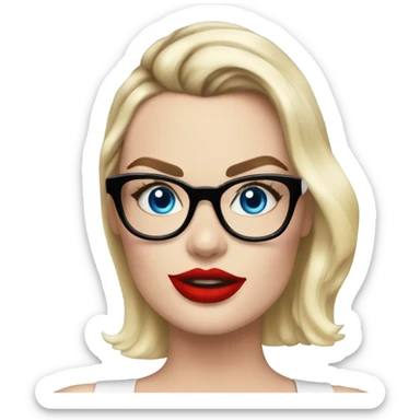  Margot Robbie, bright blue eyes and eyelashes, red kisses, wearing black glasses  sticker