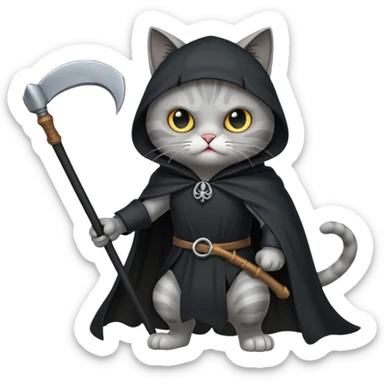 cat winning a fight with the grim reaper sticker