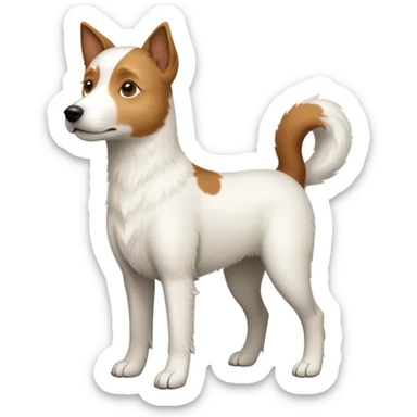a full body large white parson russell looking dog the size of a kelpie with light brown ears and a light brown patch on one eye and a large snout sticker