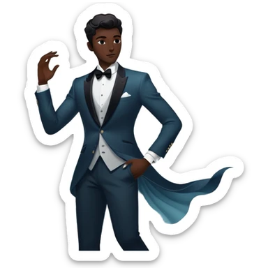 Ethereal male fashion silhouette with formal wear and subtle energy waves, floating style essence, masculine inspiration sticker
