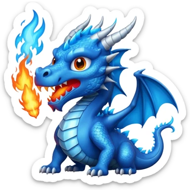 Make an emoji of a dragon shooting blue fire out of its mouth. sticker