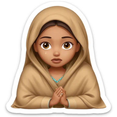 a pretty bratz fair indian girl wearing a brown pajamas and blnaket, dark circles, crying sticker