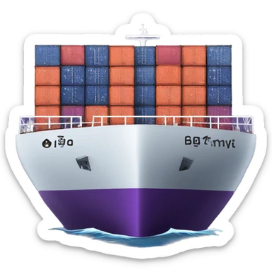 cargo ship with purple containe sticker
