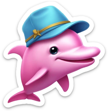 Pink dolphin with a hat sticker