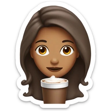 latina girl with brown long hair and a hot chocolate sticker