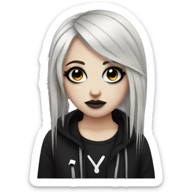 Emo girl full body with a dyed strand on her bangs, with black makeup and lined eyes sticker