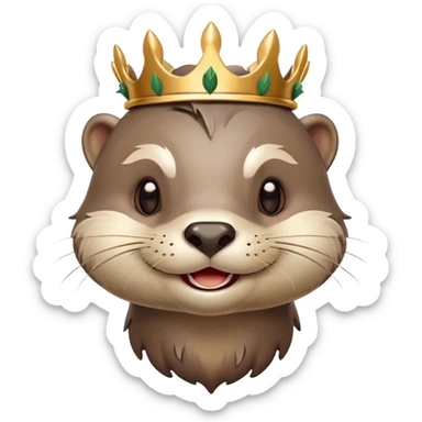 really cute smiling joyful otter face in three-quarter profile view with simple thorny stem wrapped horizontally around its forehead like Jesus Christ's Crown of thorns, Apple emoji style, glossy finish, polished look sticker