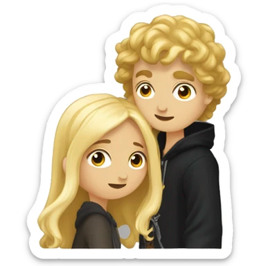 Pippin-hobbit wearing hoodie passionately kissing pretty blonde woman with black top sticker