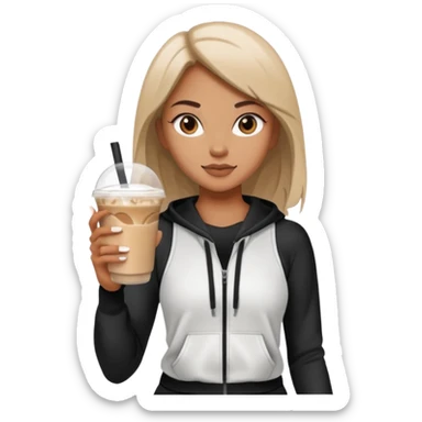 A girl on a hot girl walk in athleisure holding an iced latte sticker