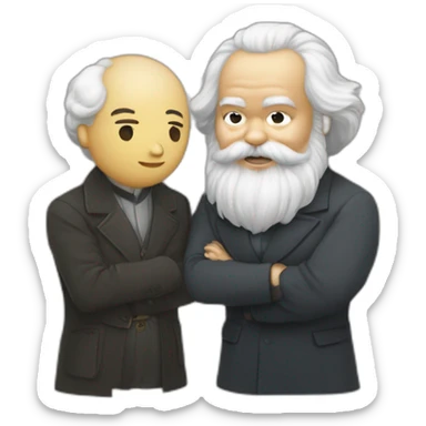 Li Hongzhi and Karl Marx, two human mentors, arm in arm，team up，rub shoulders, hooking up sticker
