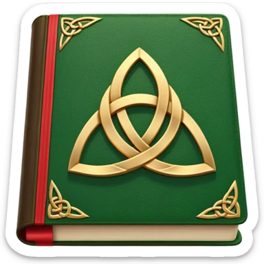 a green closed book with a golden triquetra on it with a red ribbon between the paged sticker