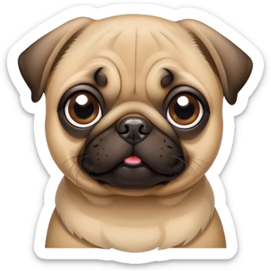 Cinematic Cute Fawn Pug Portrait Emoji, Head tilted playfully and inquisitively, featuring a smooth fawn coat with a subtle sheen, round, sparkling dark eyes filled with curiosity, Simplified yet irresistibly adorable features, highly detailed, glowing with a warm, friendly glow, high shine, affectionate and lively, stylized with a touch of whimsy, bright and endearing, soft glowing outline, capturing the essence of a mischievous yet loving pup, so playful it feels like it could bounce out of the screen and into your arms! sticker