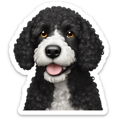 Spanish curly water dog black with white little spot only on its chest sticker