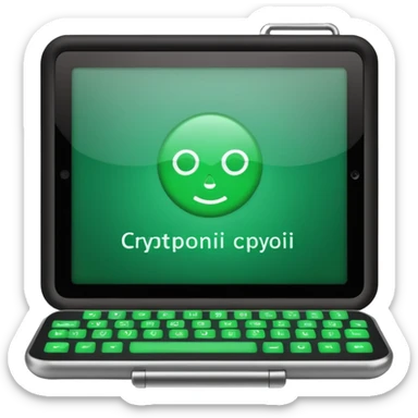 generate an electronic cryptographic device. let the code be written in green on his screen. 4 different versions. do it as efficiently as possible. sticker