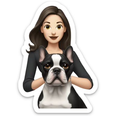 brunette white lady with black french bulldog sticker
