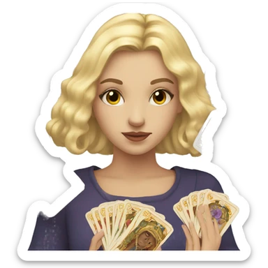 Blonde girl with tarot cards  sticker