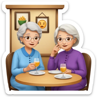conversación dentro de un restaurant  dos personas y una de las persoans sea una abuela sticker