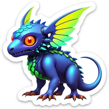 Tropical exotic futuristic lush warm-colored modern colorful neon-colored cyber-Fakémon-Digimon-Trico-creature sticker