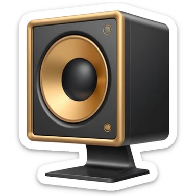 Minimal emoji icon of a modern metallic studio monitor, front view, detailed geometry, dark metallic body, subtle highlights, isolated sticker