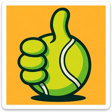 cartoon thumbs up in the shape of a tennis ball, vibrant colors, energetic style sticker