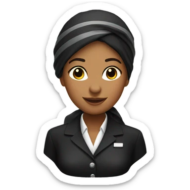 a cabin crew woman in a black suit with scarf sticker