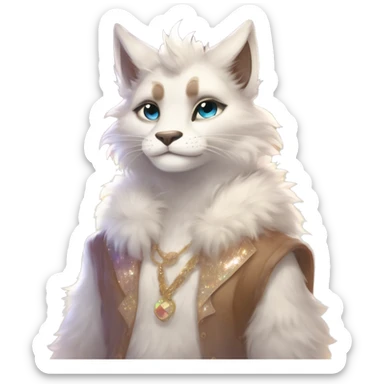 Furry, sparkle, iridescent, colorful, pastel, edgy, cool, fantasy beautiful, brown, beige, white, divine, godly, angelic, animal, anthro, full body, fursona, feline sticker