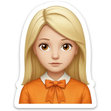 longer blond hair  straightnot smiling woman with orange blouse bow collar sticker