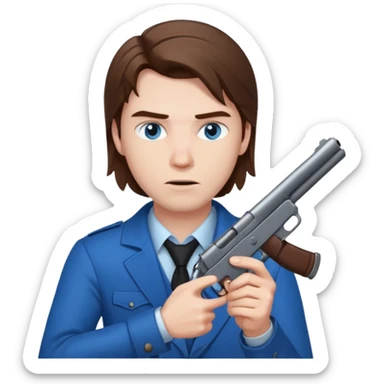 guy w medium long brown hair and blue eyes shooting himself sticker