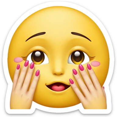 Kissy face closed satisfied eyes and long nails on a regular yellow emoji sticker