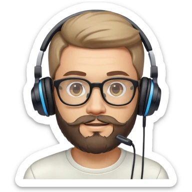 Muchacho guapo con lentes con barba de candado con audífonos jugando playstation  sticker