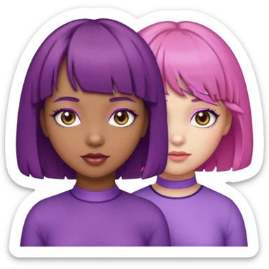 One girl with brown skin and short curly purple hair and brown eyes and another girl with white skin pink bob with bangs and hazel eyes  sticker