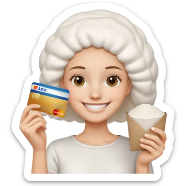 happy face with credit card and pile of flour sticker