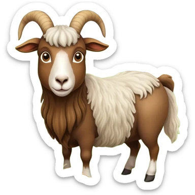 Icon for Domestic Hooved Animals: A gentle collage featuring a brown goat with large, curious eyes, a calm sheep with soft wool, and a majestic horse with a flowing mane. Background with a green pasture and a few hay bales. Transparent background. sticker