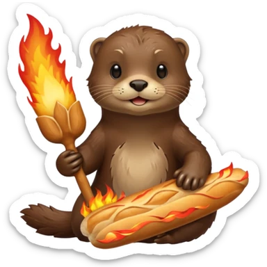 Otter rise of castles game themed. Holding a baguette as a sword. Flames around  sticker