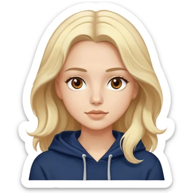 Luxury blonde model, brown eyes, soft sleek wavy hair, wearing a navy hopdie sticker