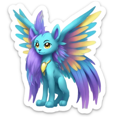 Anthro Sona Cool Edgy Cute Colorful Shy Winged Shiny Fakemon-Fantasy-Creature With Long Hair-Mane Full Body sticker