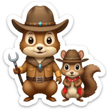 a buffalo and a cowboy squirrel chilling sticker