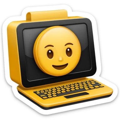 emoji de computadora en color negro y amarillo tipo mostaza sticker