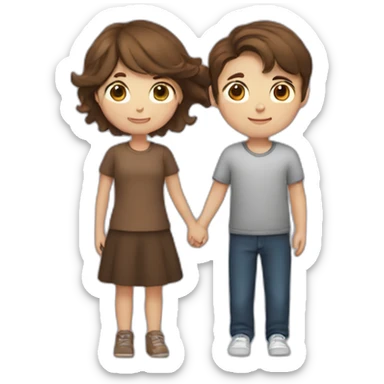 Girl with brown hair and boy with brown hair cuddling sticker