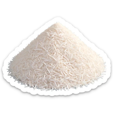 loose scatter or small pile of white grated coconut, fine airy shreds, light slightly uneven texture, pieces vary in length and shape for a natural fluffy appearance, clean 3D rendering, soft lighting, subtle shadows, emoji scale sticker