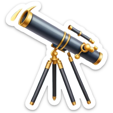 An icon featuring a telescope, stars, and a planet, symbolizing astronomy. The design includes a crescent moon, distant galaxies, and constellations, representing the study of space and celestial bodies. Transparent background highlights the exploration of the universe and cosmic phenomena. sticker