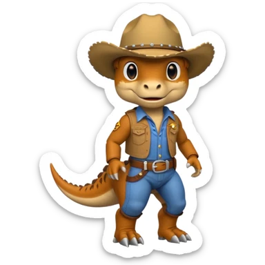 trex dinosaor with cowboy helmet with cowbot clothes sticker