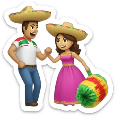 a Russian woman and a mexican man break piñata  sticker