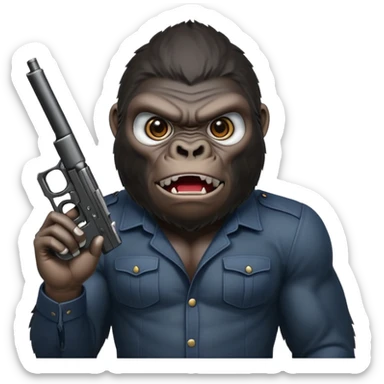 A mean gorilla holding a big gun in the air sticker