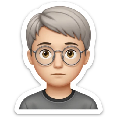 GREY HAUR teen boy with medium short middle parted hair, GREY eyes, round Glasses looking judging to the Side sticker