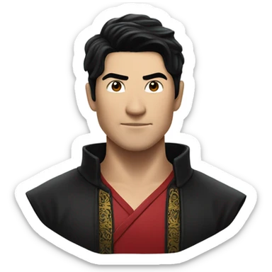 White guy with black hair in front of Shang-chi sticker