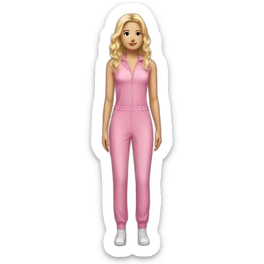 Woman blond hair mute pink full body jumpsuit sticker